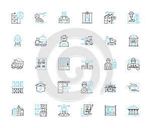 Structural engineering linear icons set. Stability, Analysis, Design, Foundation, Load, Reinforcement, Span line vector photo