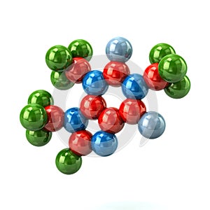 Structural model of colorful caffeine molecule 3d illustration