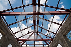 Structural steel beam on roof of building,