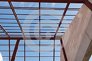 Structural steel beam on roof of building, Background