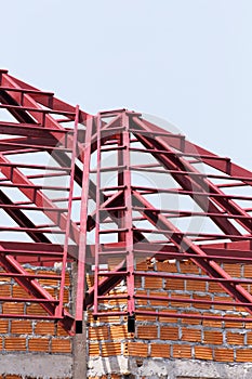 Structural steel beam on roof of building residential