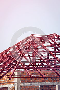 Structural steel beam on roof of building residential