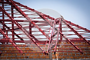 Structural steel beam on roof of building residential