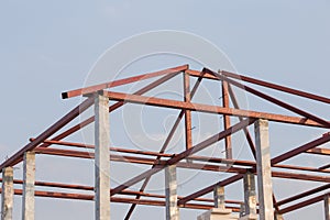 structural steel beam on roof of building residential construction