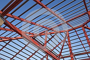 structural steel beam on roof of building residential construction