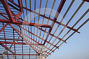 structural steel beam on roof of building residential construction