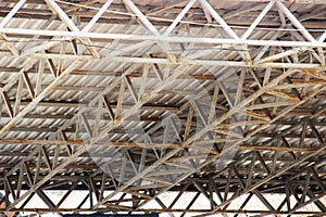 Structural steel beam on roof of building residential construction