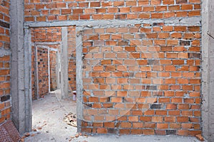 Structural wall made of brick in residential building