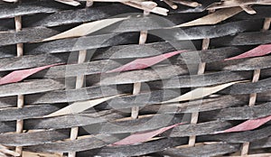 The structure and background of the wicker basket. Pattern round texture. Vertical and horizontal weave