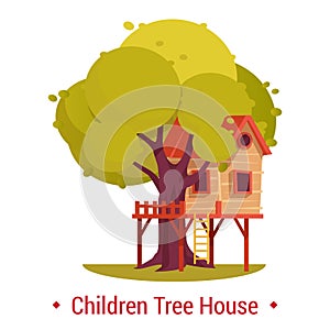 Structure or building on tree for kids. Playhouse or tree-house