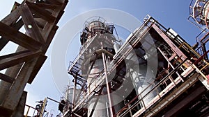 Structure of chemical plant. Close up Industrial view at oil refinery plant form industry zone with sunrise and cloudy
