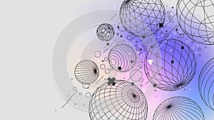 Structure of circles and spheres retrofuturistic abstract gradient background, Vector posters with strange wireframes of geometric
