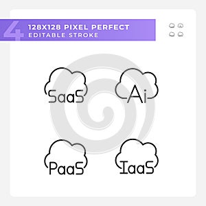 Structure of cloud computing pixel perfect linear icons set