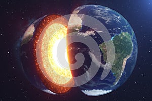 Structure core Earth. Structure layers of the earth. The structure of the earth`s crust. Earth cross section in space