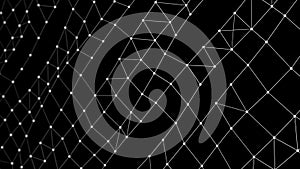 Structure of digital computer data and network connection triangle lines and spheres in futuristic technology and architecture