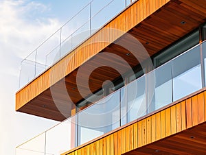 Structure with glass balustrades beside expansive fenestration photo