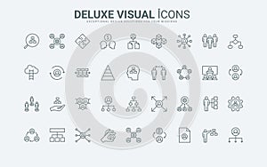 Structure and hierarchy of corporate company, department organization line icons set
