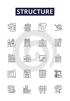 Structure line vector icons and signs. business, organization, hierarchy, management, company, corporate, design,flow