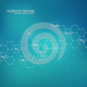 Structure molecule of DNA and neurons. Structural atom. Chemical compounds. Medicine, science, technology concept