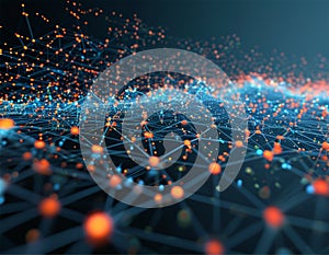 The structure of the network connection of points and lines. Data technology. Digital background. 3D rendering
