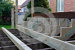 Structure of New Stairs being Constructed on a Backyard Home Deck