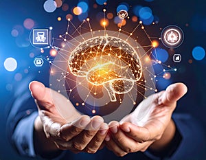 Human Brain with Network Connections Held in Hands