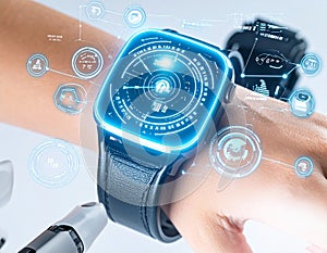 Futuristic Smartwatch with Holographic Interface and Data Visualization