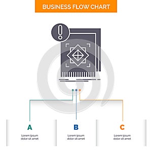 structure, standard, infrastructure, information, alert Business Flow Chart Design with 3 Steps. Glyph Icon For Presentation