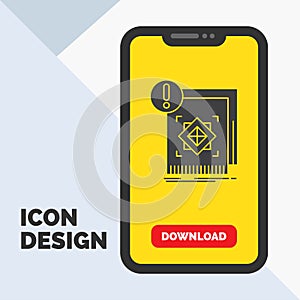 structure, standard, infrastructure, information, alert Glyph Icon in Mobile for Download Page. Yellow Background