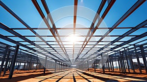 Structure of steel for building under construction in the blue sky