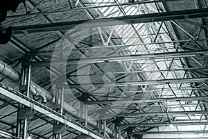 Structure steel frame of industrial roof with skylights