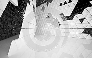 The structure of the white and black triangle prism. Architectural background of the future.