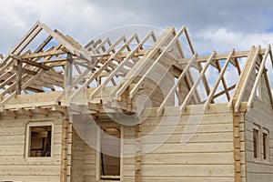 Structure of a wooden house under construction