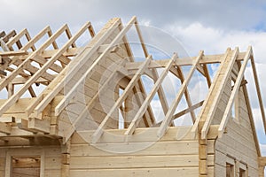 Structure of a wooden house under construction