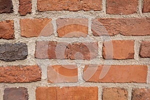 A structured brick wall of a house or building. Background.