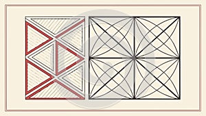 Structured geometric grid pattern with dynamic triangles and lines, vector design Generative AI