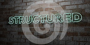 STRUCTURED - Glowing Neon Sign on stonework wall - 3D rendered royalty free stock illustration