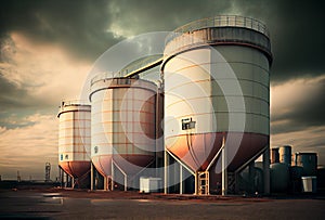 Structures, pipes, oil storage tanks, pipelines of a petrochemical plant.