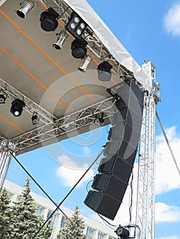 Structures of stage illumination spotlights equipment and speakers
