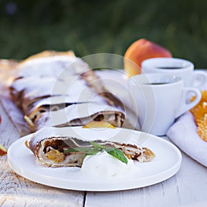 Strudel with peaches and apples