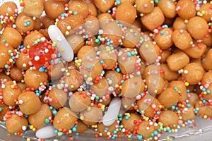 Struffoli christmas italian pie with honey traditional dessert from neaples city