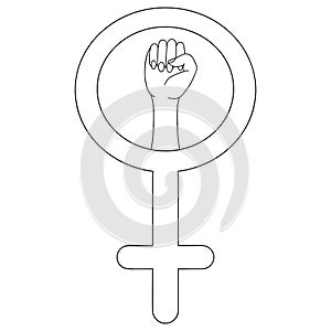 The struggle for the rights of women around the world. Symbol of the feminist movement. Vector illustration. Outline. Isolated.