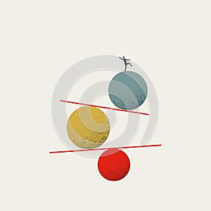 Struggle to find work life balance and happiness. Symbol of challenge, achievement. Minimal vector illustration.