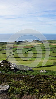 Strumble head lighthouse and fields