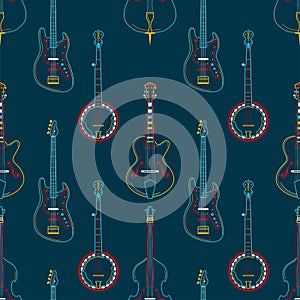 Strumming instruments hand drawn outline seamless pattern