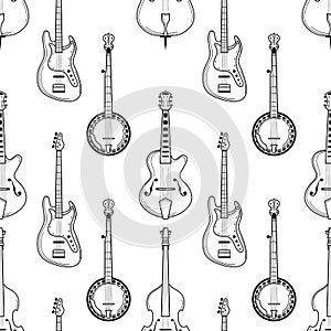 Strumming instruments hand drawn outline seamless pattern