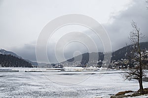 Strutures on the lake of Saint Moritz during winter