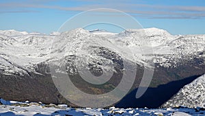 Stryn valley from Mount Hoven top in Loen in Vestland in Norway