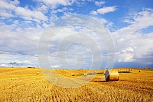 Stubble Field with Hay Bales