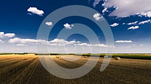 Stubble field and hay bales